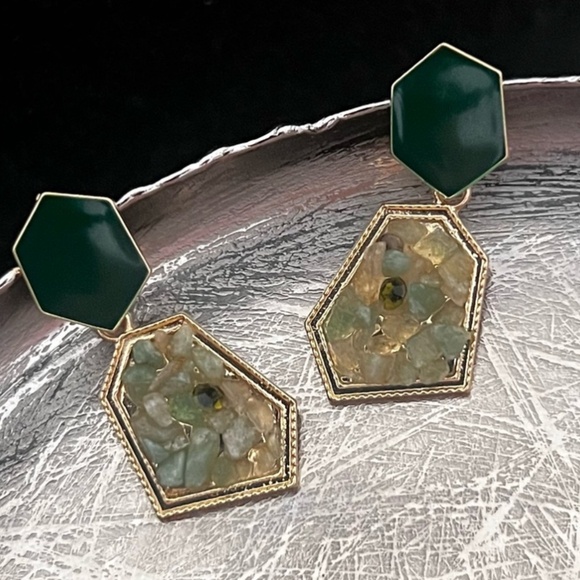 🆕New Gold Plated Green Stones Earrings - Picture 5 of 6